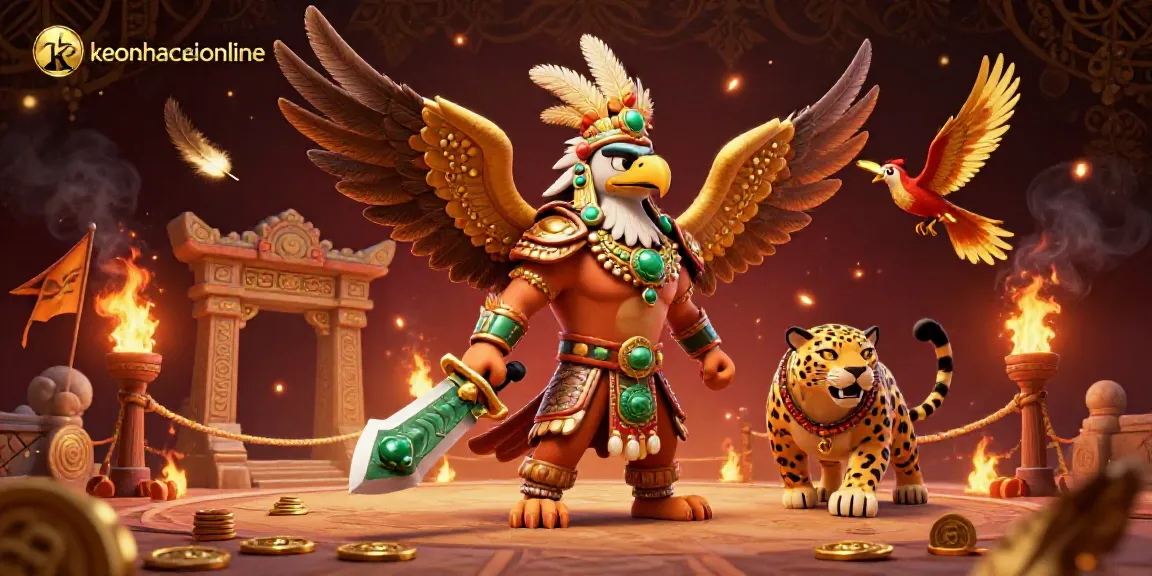 Engage with keonhacaionline's dynamic Aztec warrior scene showcasing vibrant betting elements.
