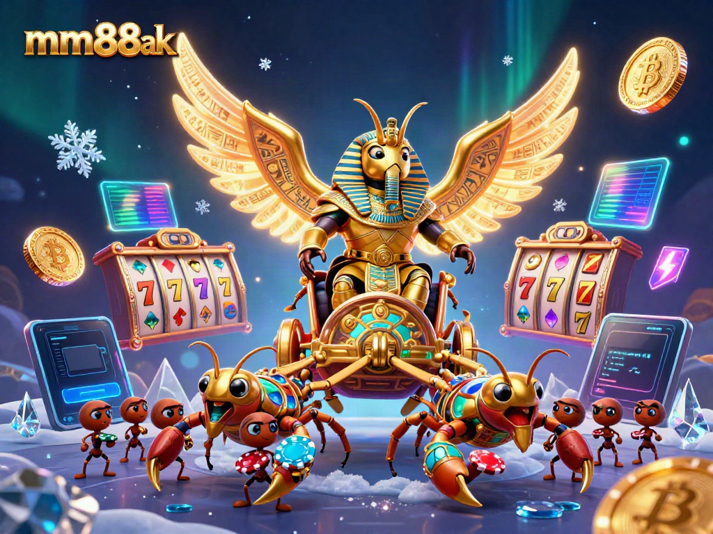 Experience winning excitement with the mm88ak colossal golden scarab in a dynamic casino scene.