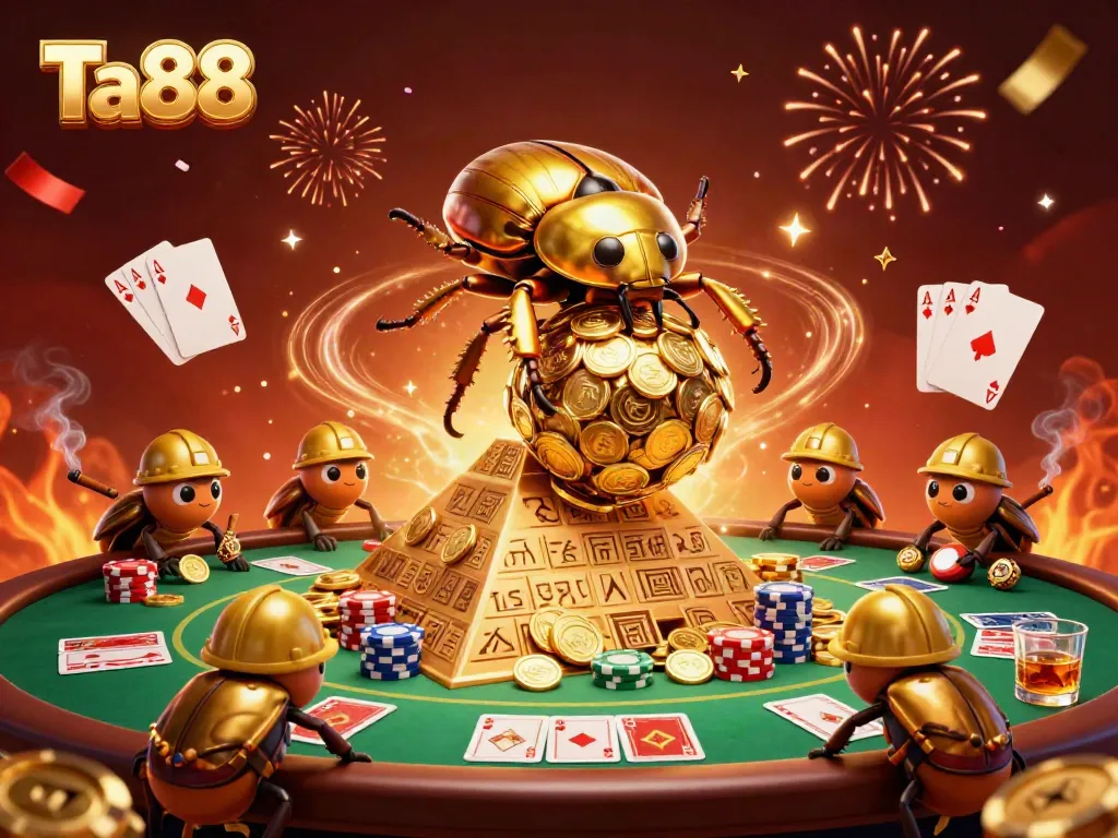 Experience excitement at Ta88 with a vibrant 3D casino scene filled with golden coins and poker elements
