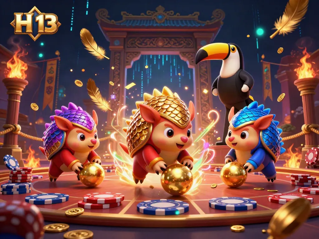 Engaging illustration of H 13 with vibrant pangolins competing in an exciting casino setting.