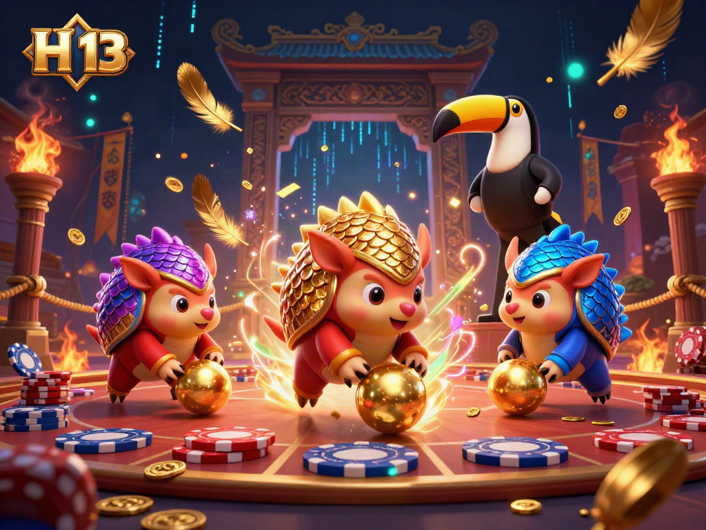 Engaging illustration of H 13 with vibrant pangolins competing in an exciting casino setting.