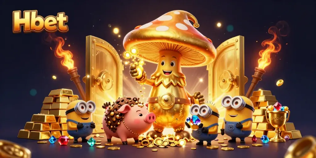 Hbet offers a vibrant 3D casino scene with magical characters and golden treasures