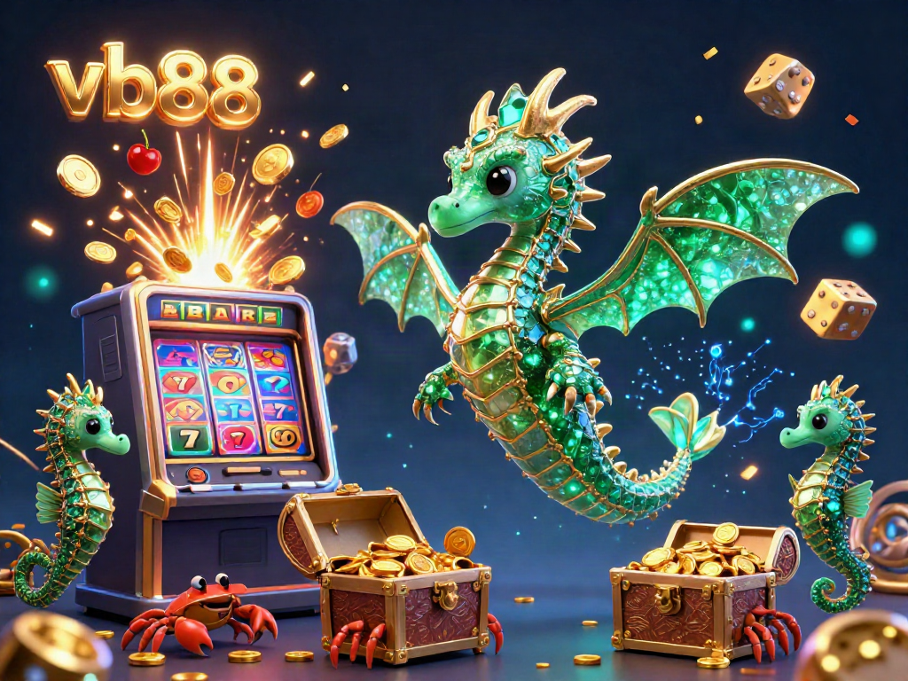 Win big at VB88 with vibrant 3D casino adventures featuring a magical sea dragon and treasure chests.